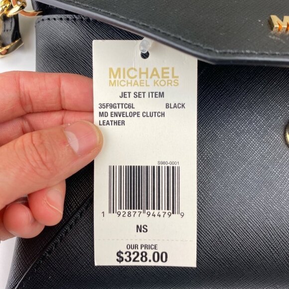Michael Kors 35F9GTTC6L Jet Set Medium Leather Envelope Clutch in Black - Picture 7 of 9